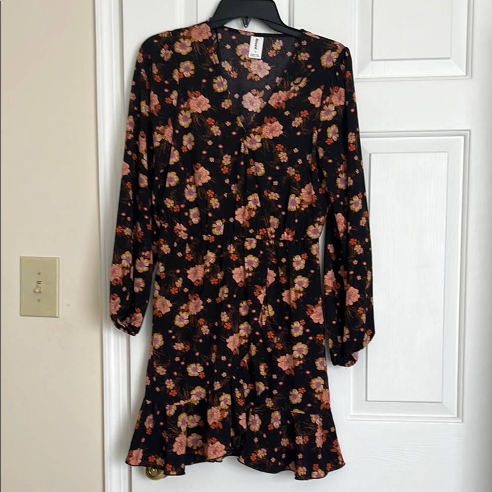 Abound Orange Brown Long Sleeve V-Neck Sundress